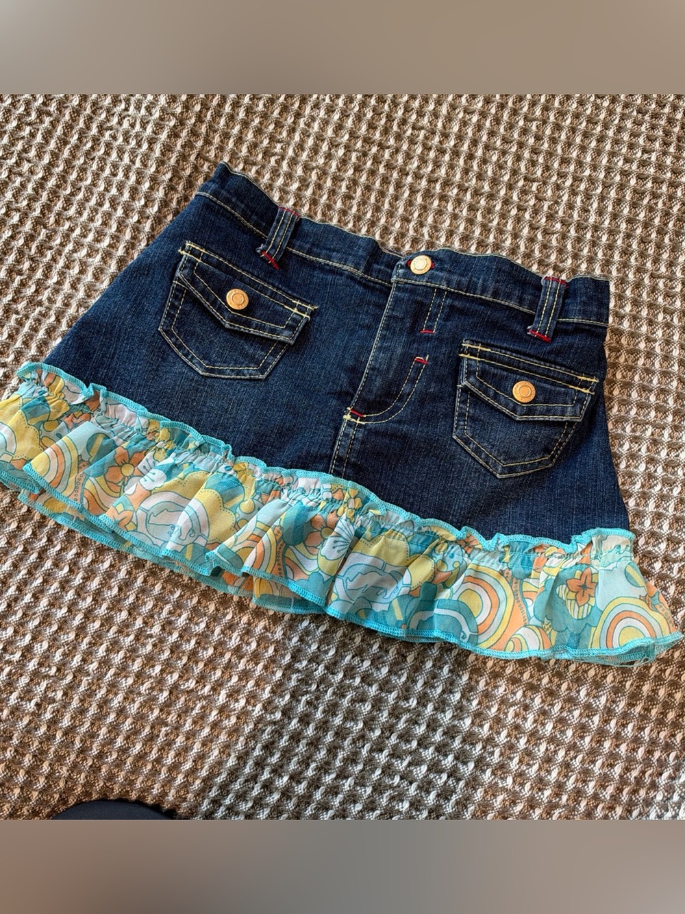 Ecko Unlimited Dark Blue Denim Skirt with Turquoise Floral Ruffle